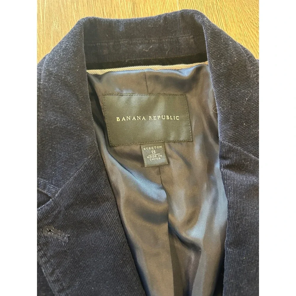 Banana‎ Republic Womens Navy Blue Corduroy Stretch Blazer Jacket Size 8 Button